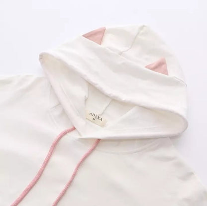Cute Sweet Pastel Pink Cat Fish Print Soft Long Sleeve Hoodie Sweatshirt Pullover Aesthetic Casual E-Girl Kawaii Korean Japanese Harajuku