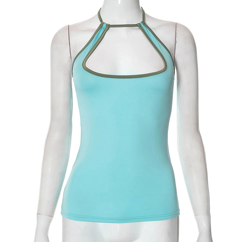 Blue Patchwork Halter Top