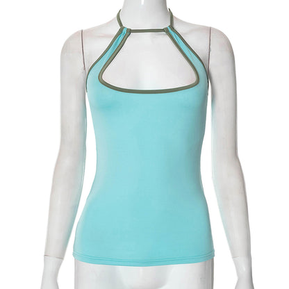 Blue Patchwork Halter Top