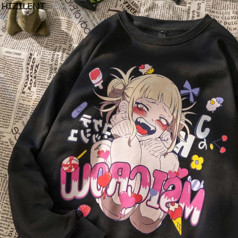 Cute Toga Anime Girl Cartoon Print Oversize Long Sleeve T-shirt Sweater Hoodie Aesthetic Casual Summer E-Girl Kawaii Korean Japanese Harajuku