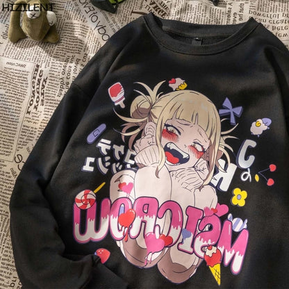 Cute Toga Anime Girl Cartoon Print Oversize Long Sleeve T-shirt Sweater Hoodie Aesthetic Casual Summer E-Girl Kawaii Korean Japanese Harajuku