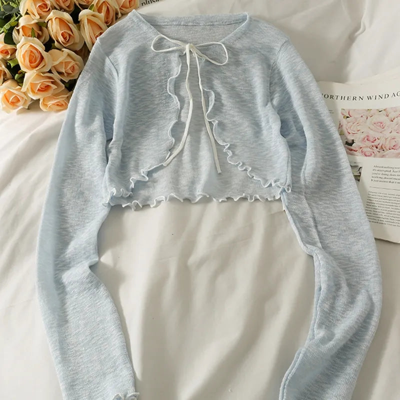 Thin Cardigan Bow Lace Up Long Sleeve Cardigan