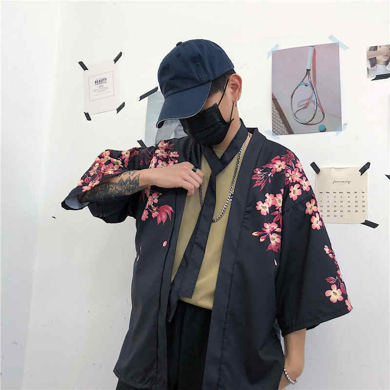 Cute Koi Goldfish Sakura Cherry Blossom Kimono Print Loose Cardigan Blouse Long Sleeve Shirt Top E-Girl Kawaii Korean Japanese Harajuku Streetwear