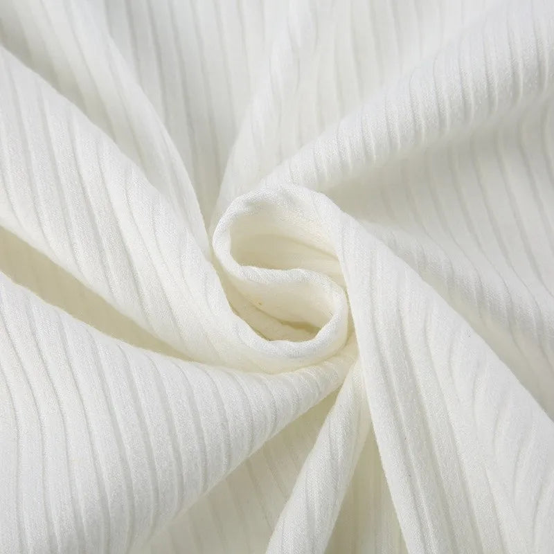White Knit V Neck Long Sleeve Shirt