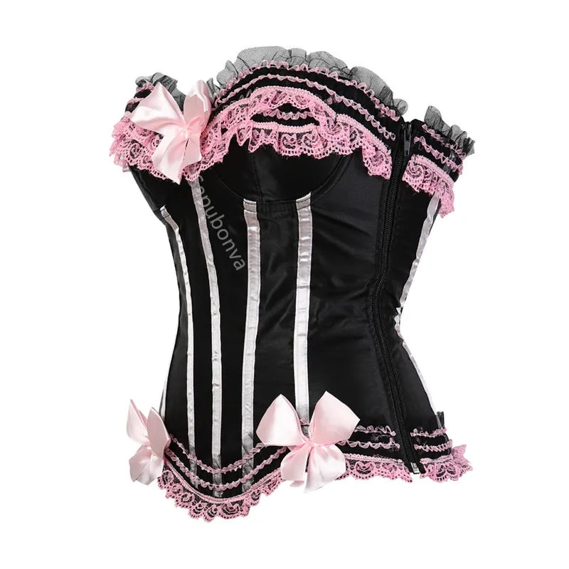 Black & Pink Lace Up Bustier Corset