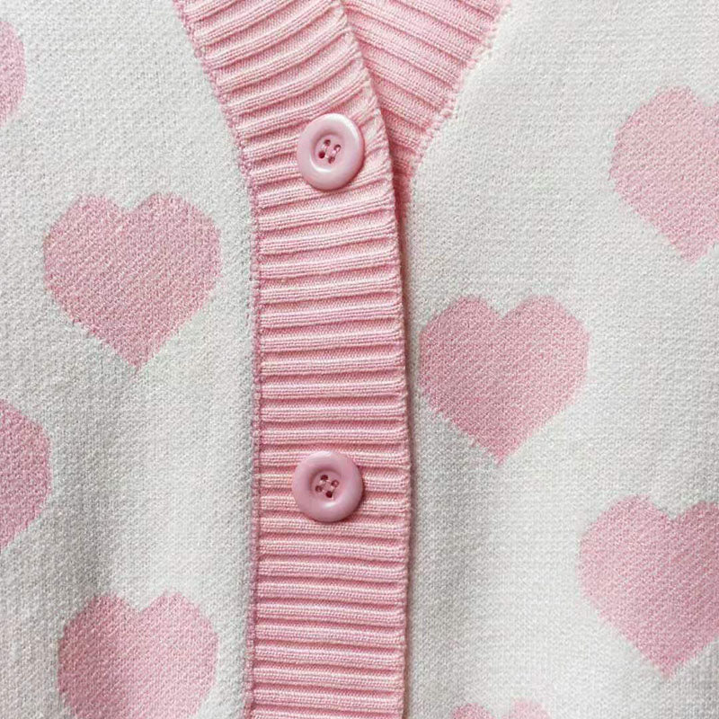 Sweet Heart Print Button Cardigan
