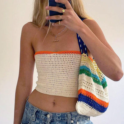 Sexy Knit Bandage Crop Top Sleeve Strapless Tube Shirt Backless Summer Aesthetic Casual E-Girl Kawaii Korean Japanese Harajuku