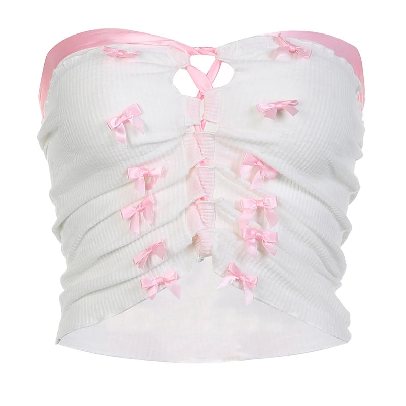 Pink Sweet Bow Split Bandage Top