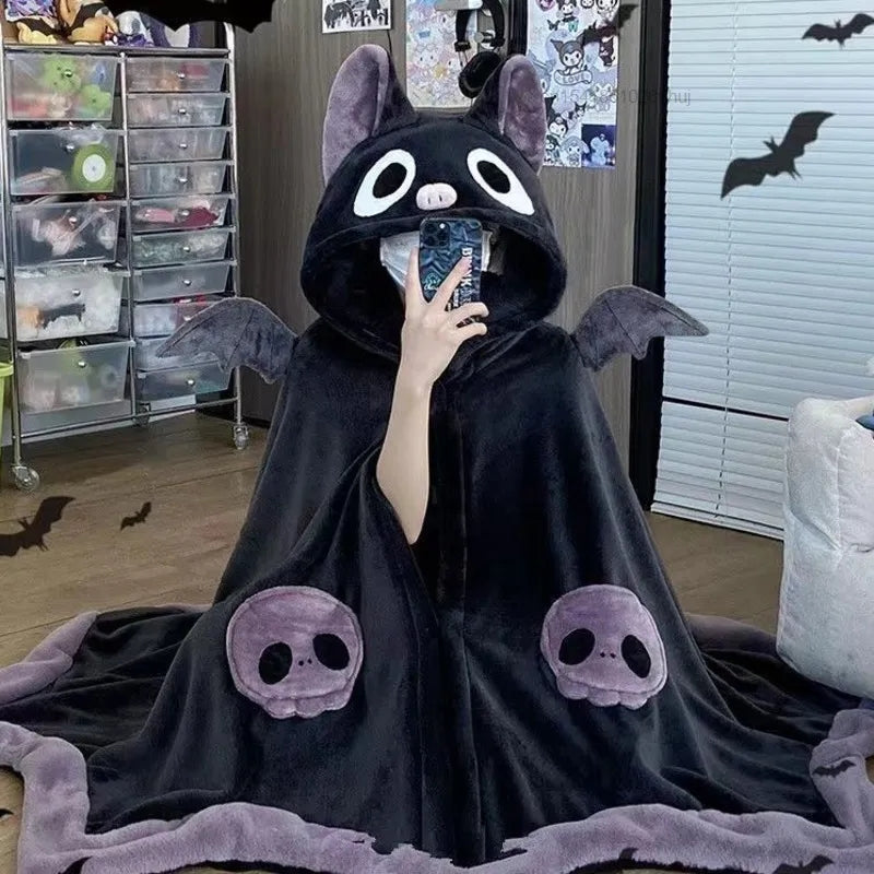 Japanese Bat Cartoon Plush Poncho