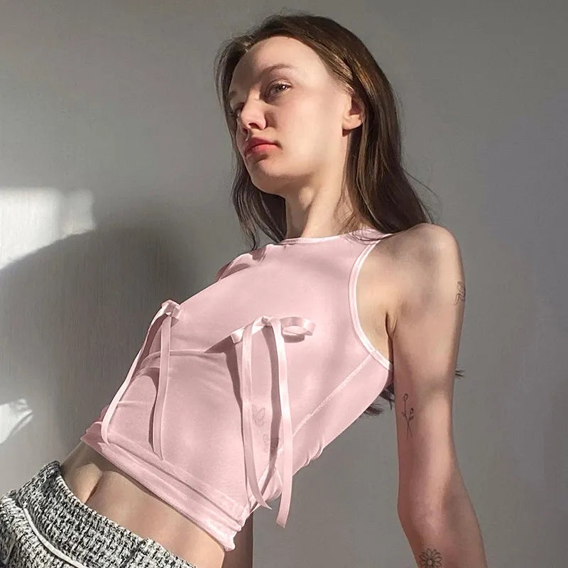 Pink Bow Sleeveless Crop Top