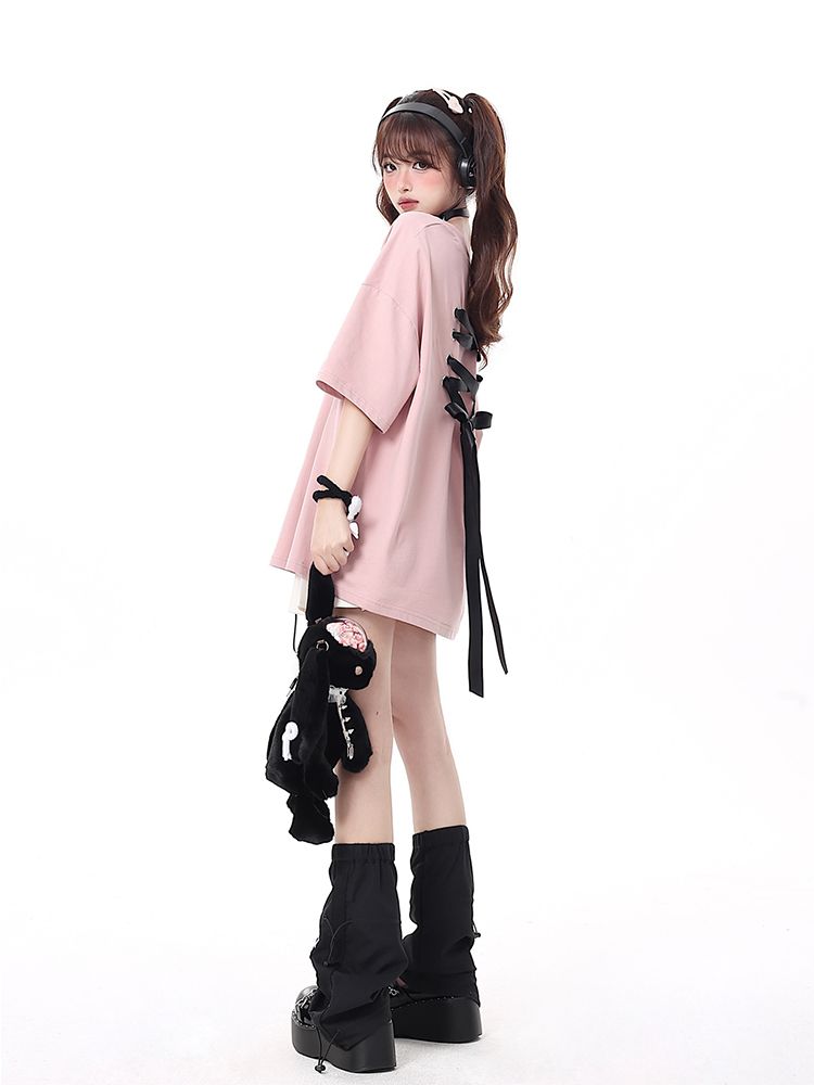 Bow Bandage Oversized Short Sleeve T-shirt