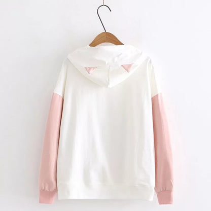 Cute Sweet Pastel Pink Cat Fish Print Soft Long Sleeve Hoodie Sweatshirt Pullover Aesthetic Casual E-Girl Kawaii Korean Japanese Harajuku