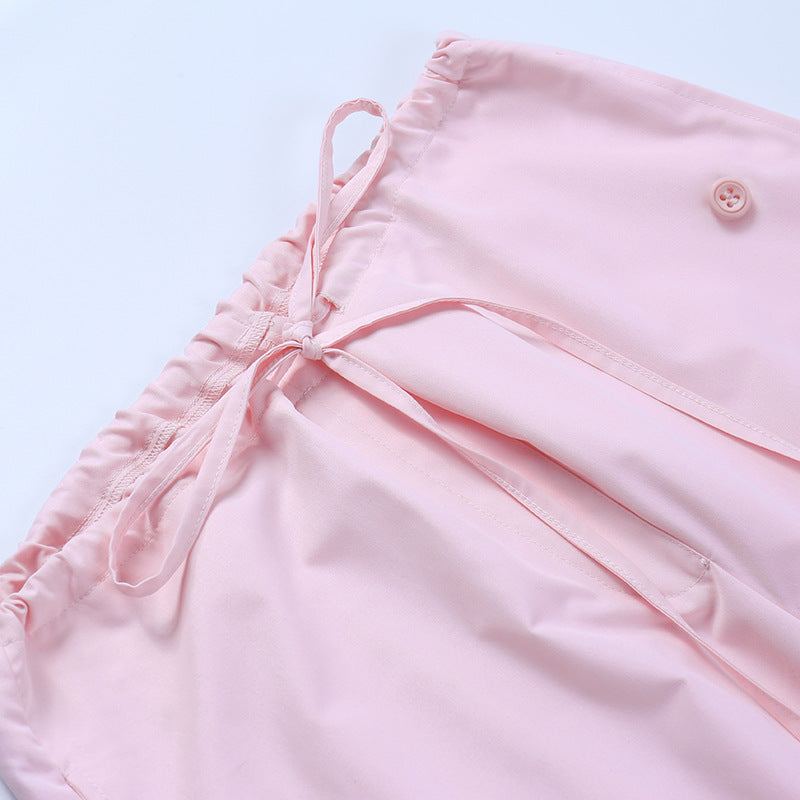 Pink Drawstring Low Waist Trousers