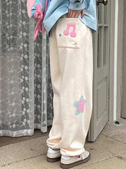 Beige Star Wide Leg Trousers