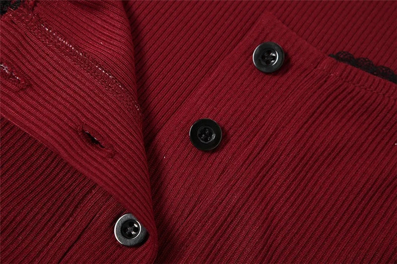 Red V Neck Puff Long Sleeve Shirt