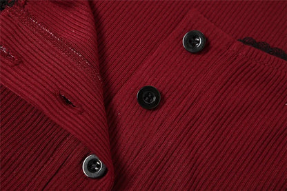Red V Neck Puff Long Sleeve Shirt