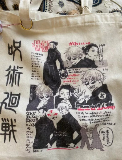 Anime Cartoon Canvas Tote Bag Shoulder Shopping Bag Vintage Aesthetic Casual Summer E-Girl Kawaii Korean Japanese Harajuku