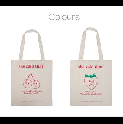 Cute Strawberry Cherry Print Canvas Tote Bag Eco Shopping Shoulder Bag Aesthetic Casual Summer E-Girl Kawaii Korean Japanese Harajuku