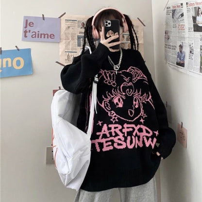 Cute Japanese Anime Girl Knit Long Sleeve Pullover