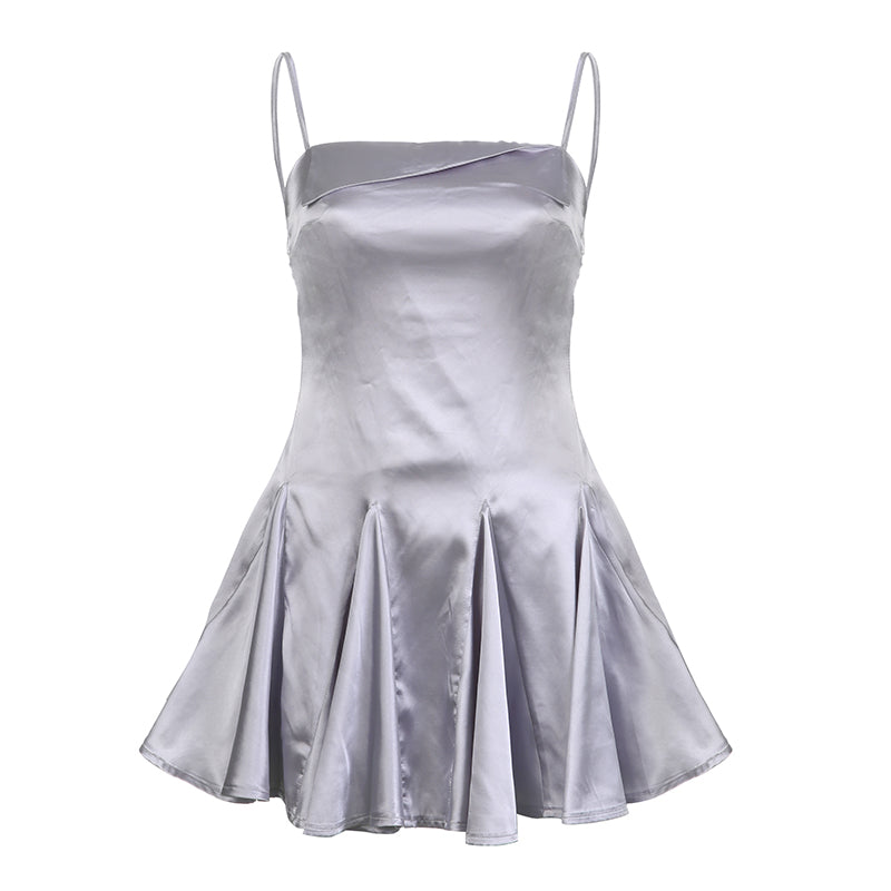 Silver Satin A-Line Mini Dress