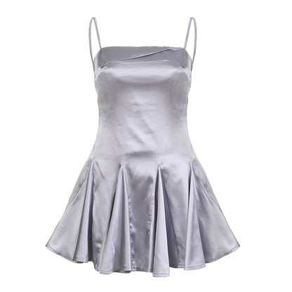 Silver Satin A-Line Mini Dress