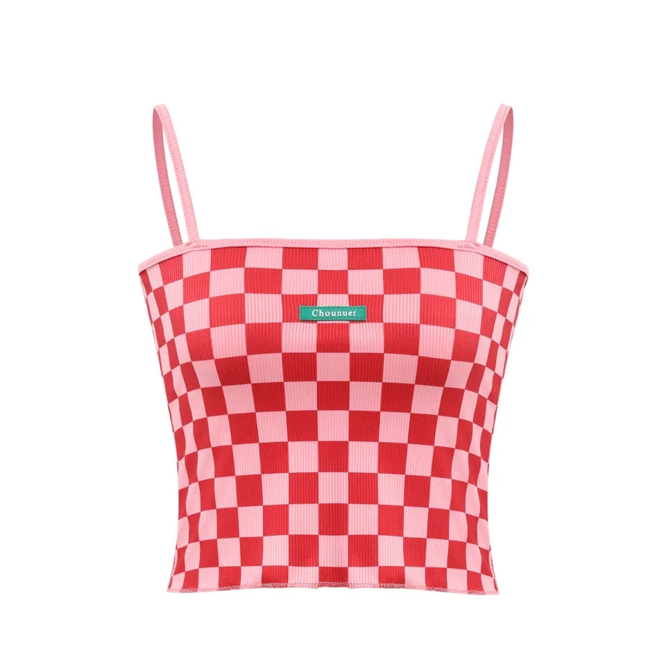 Red & Pink Checkered Tank Top