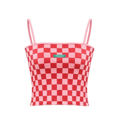 Red & Pink Checkered Tank Top
