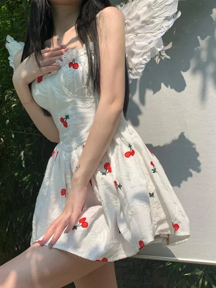 Cherry Print Spaghetti Strap Mini Dress
