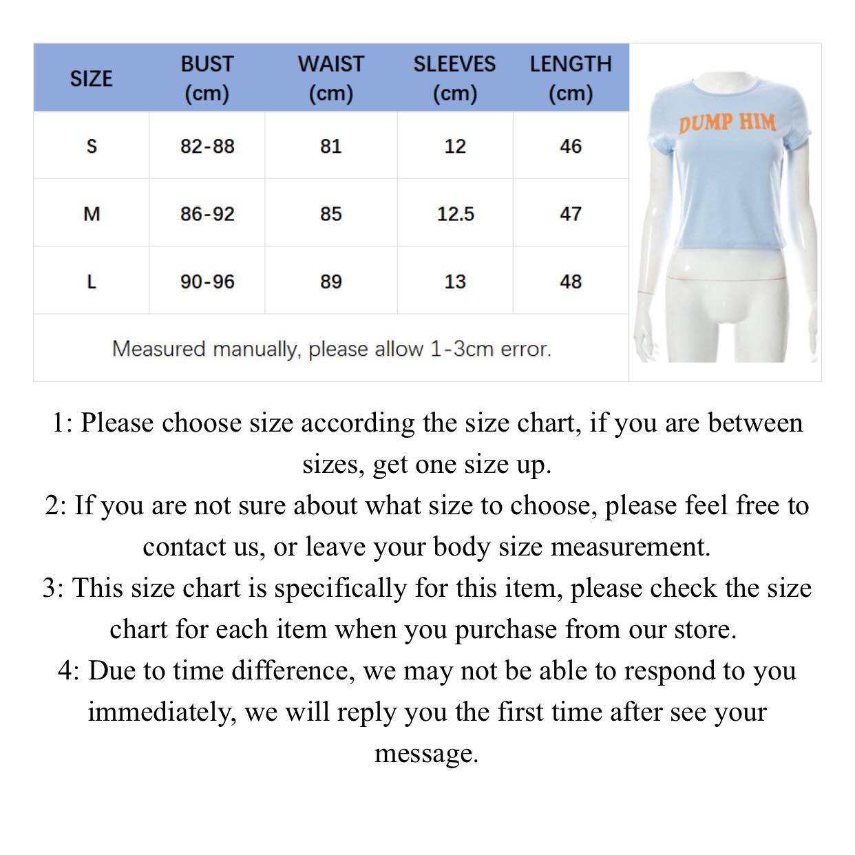 Blue Dump Him Funny Graphic Print Short Sleeve Shirt Crop Top Summer Aesthetic Casual E-Girl Kawaii Korean Japanese Harajuku