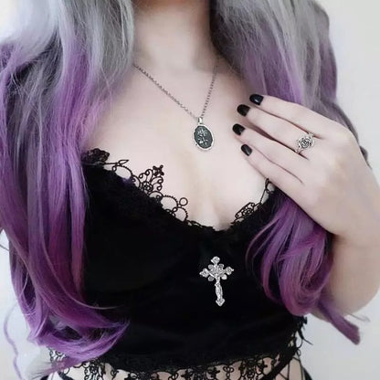 Cute Sexy Black Lace Trim Cross Goth Punk Backless Crop Top Tank Sleeveless Shirt Summer Casual E-Girl Kawaii Korean Japanese Harajuku Streetwear