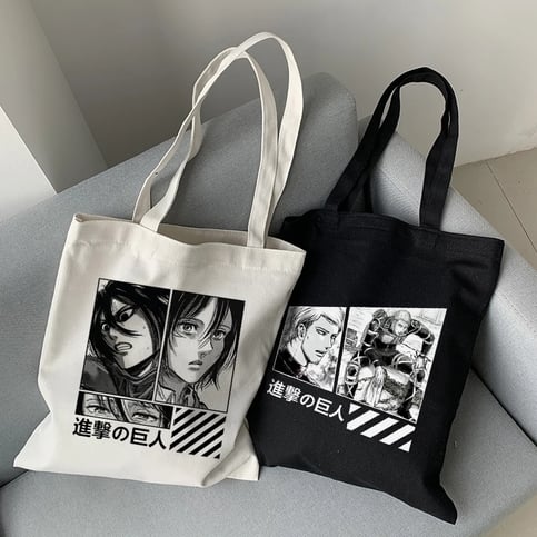 Cute Titan Anime Cartoon Print Canvas Tote Bag Shopping Shoulder Bag Aesthetic Casual Summer E-Girl Kawaii Korean Japanese Harajuku