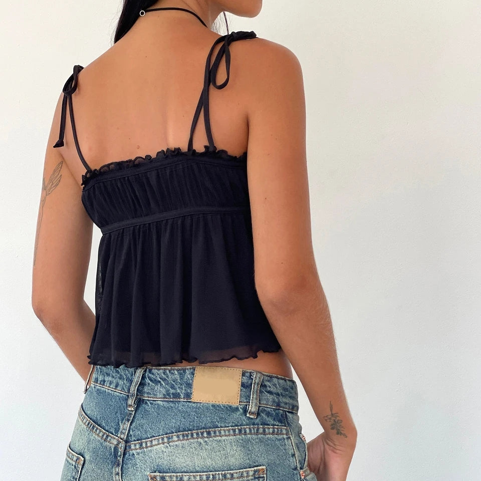 Fairy Bow Tie Up Pleated Tank Top