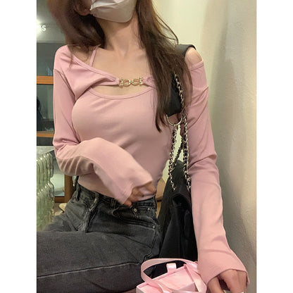 Black Halter Chain Long Sleeve T-shirt