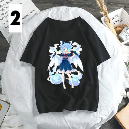 Anime Girl Cartoon Print Aesthetic Loose Short Sleeve Shirt T-shirt Top Punk Goth Summer Casual E-Girl Kawaii Korean Japanese Harajuku Streetwear