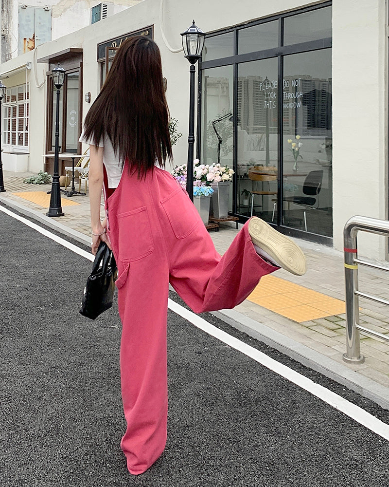 Pink Denim Overall Pants