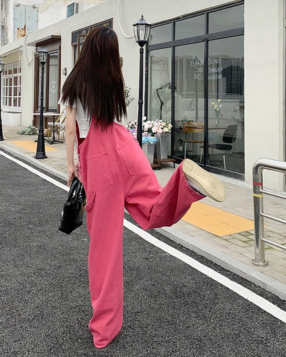 Pink Denim Overall Pants
