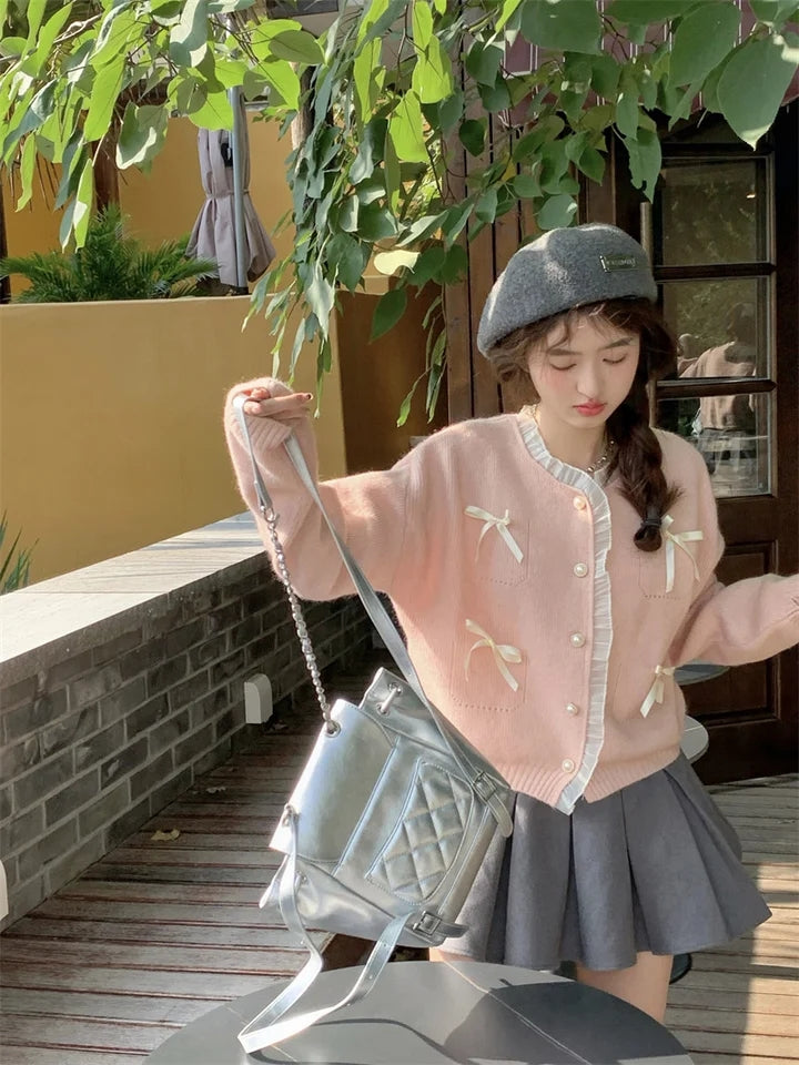 Pink Bow Knot Long Sleeve Sweater