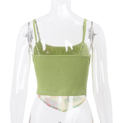 Green Vacation Print Patchwork Tank Top