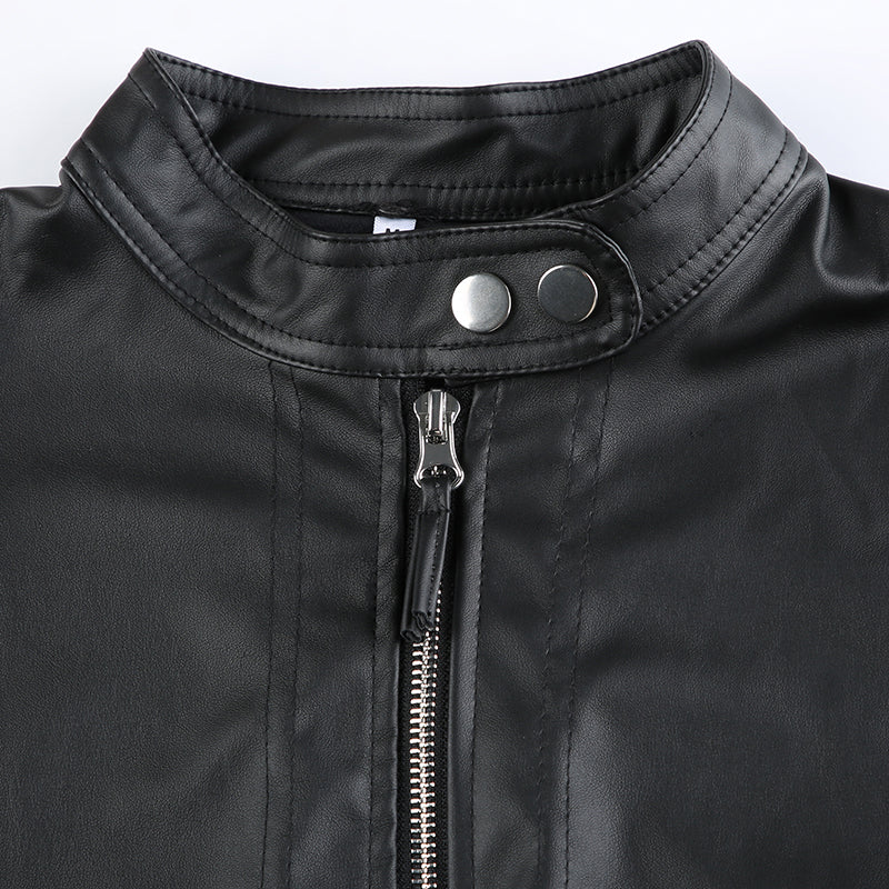 Black PU Leather Zipper Jacket