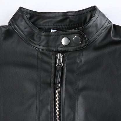 Black PU Leather Zipper Jacket