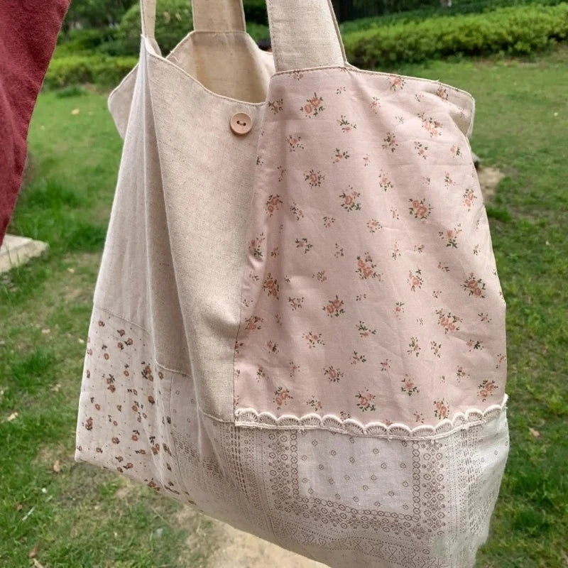 Flower Patchwork Contrast Print Tote Bag