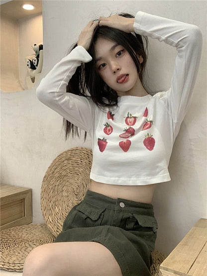Strawberry Print Long Sleeve T-shirt
