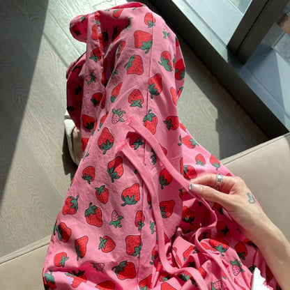 Pink Strawberry Print High Waist Trousers