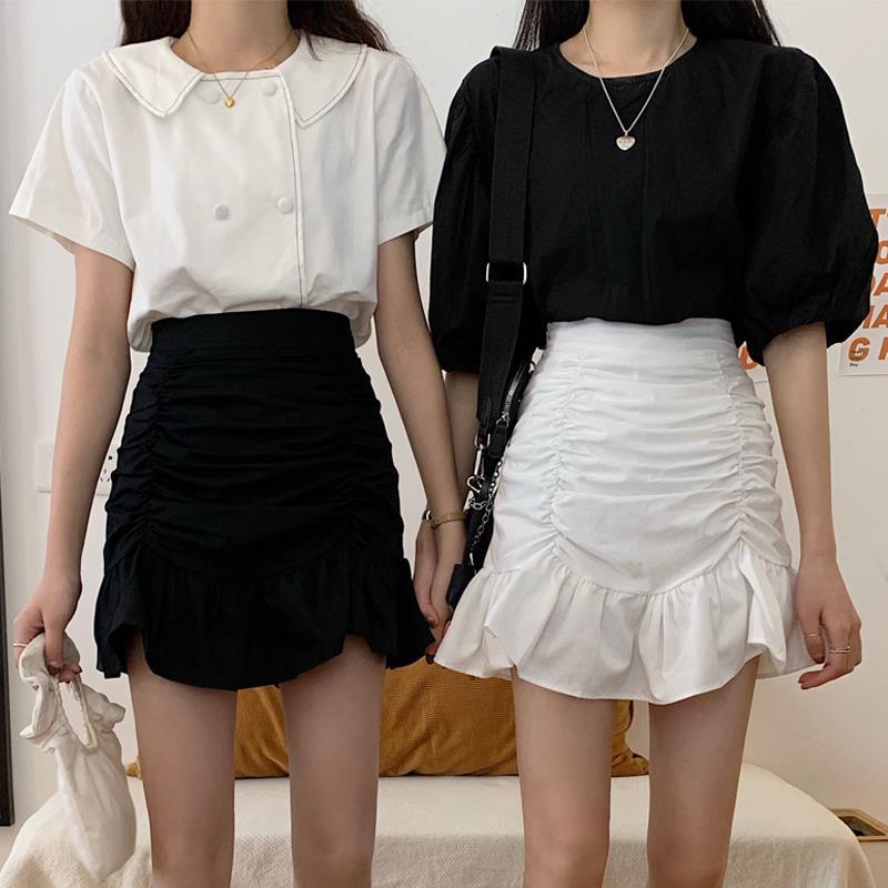 Ruffle Hem Ruched A-Line Skirt