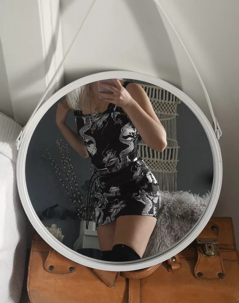 Cute Sexy Dragon Print Sleeveless Split Club Bodycon Mini Dress Party E-Girl Kawaii Korean Japanese Harajuku Chinese Retro Streetwear Aesthetic