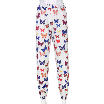 Cute Butterfly Rainbow Print Loose Baggy High Waisted Trousers Joggers Pants Sweats Bottom E-Girl Kawaii Korean Japanese Harajuku Retro Streetwear