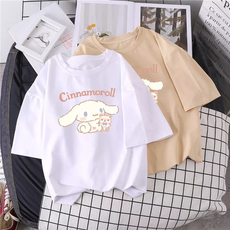 Cute Anime Cartoon Print Loose Oversize Short Sleeve Short T-shirt Top Causal Summer E-Girl Kawaii Korean Japanese Harajuku Streetwear
