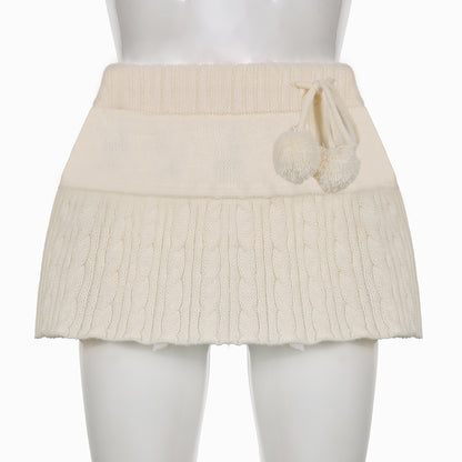 White Knit Twist Mini Skirt