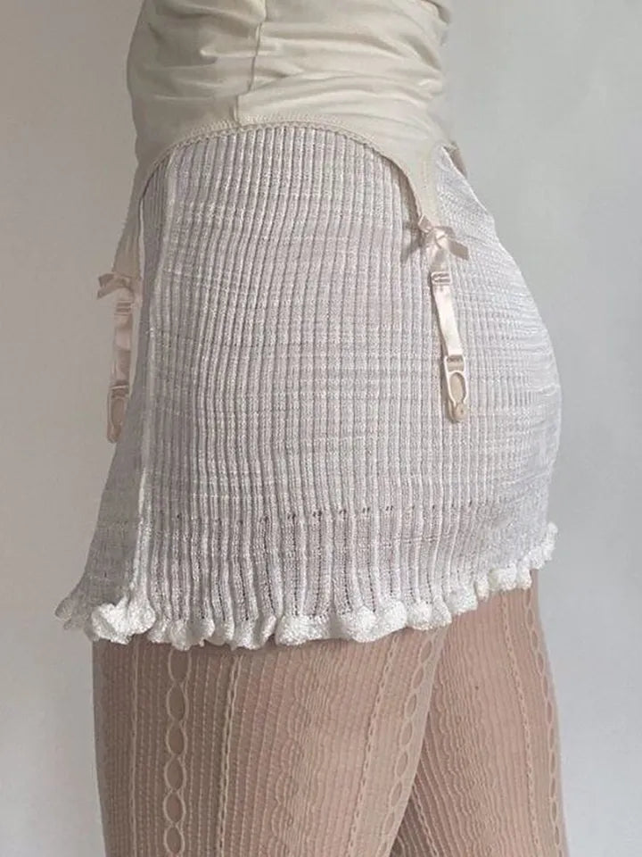 White Knit Pencil Mini Skirt