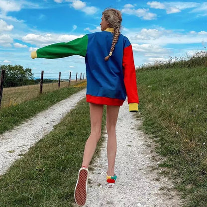 Cute Rainbow Cool Letter Embroidery Aesthetic Sweatshirt Long Sleeve Shirt Turtleneck Top Casual E-Girl Kawaii Korean Japanese Harajuku Streetwear